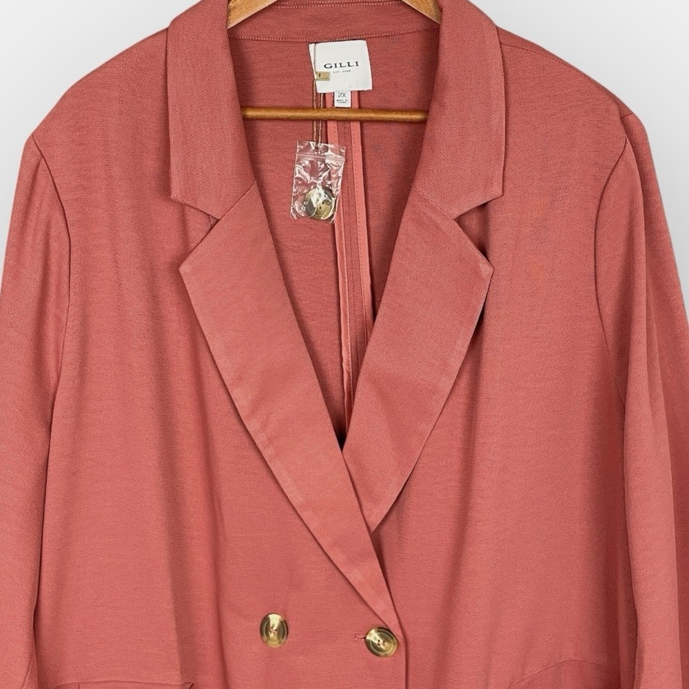 Gilli Womens Dusty‎ Rose Double Breasted Blazer 2X Career Oversized Minimalist - Picture 2 of 7